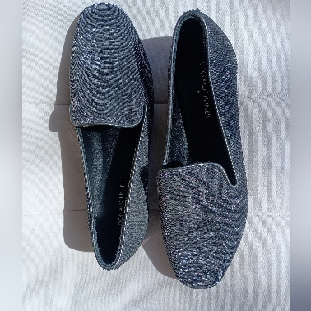 NWOT Donald J Pliner Hazel Flats Women's Shoes Gunmetal Sparkle Leopard 8.5 - Picture 3 of 7